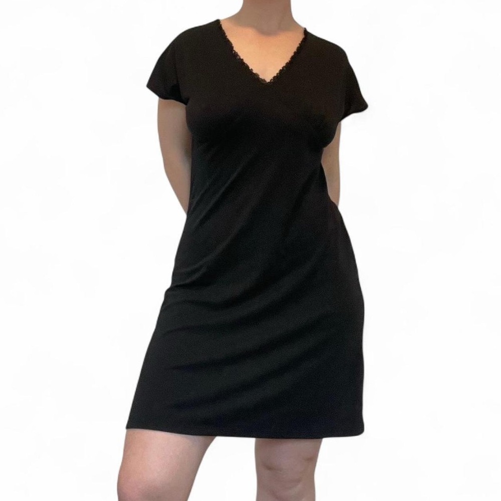 Black Lace-Trim V-Neck Dress
